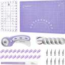 Headley Tools Rotary Cutter Set - 45mm Fabric Cutter, 5 Extra Rotary Blades, A3 Cutting Mat, Quilting Ruler and Sewing Clips, Craft Knife Set, Ideal for Crafting, Sewing, Patchworking, Purple