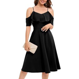 Bbonlinedress Womens Off The Shoulder Cocktail Dress, Formal Wedding Guest Prom Party Homecoming Graduation A-line Midi Dress, L