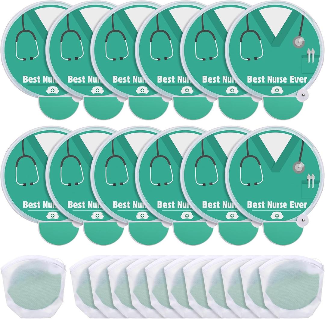 24 Pcs Nurses Gift Folding Fan Nurse Appreciation Gifts 7.87" Round Portable Handheld Fan with Handles Motivational Thank You Gifts for Nurses Week Party Graduation (Green)
