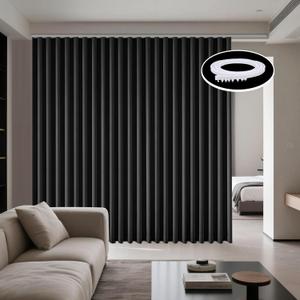 100 inch Wide Room Divider Curtains Flexible Ceiling Track Set Blackout Thermal Insulated Ceiling Mount Drapes with Hooks for Living Room Bedroom Privacy Divider, White Rail 1 Panel W8.3 x 8ft Black