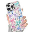 BITOBE Case for iPhone 15 Pro [Compatible with MagSafe] Cute Ribbon Bow Pattern for Women Girls Soft TPU Bumper Translucent Magnetic Slim Protective Cover - Bows