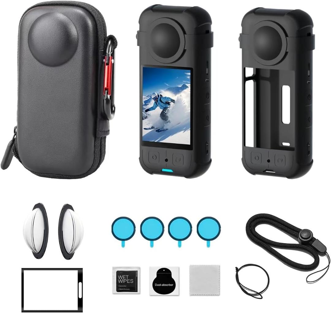 JasonMighty For Insta 360 X3 Camera Protective Accessories Kit include Camera Case/Silicone Cover/Lens Guards/Screen Tempered Glass/Action Camera Protector Parts