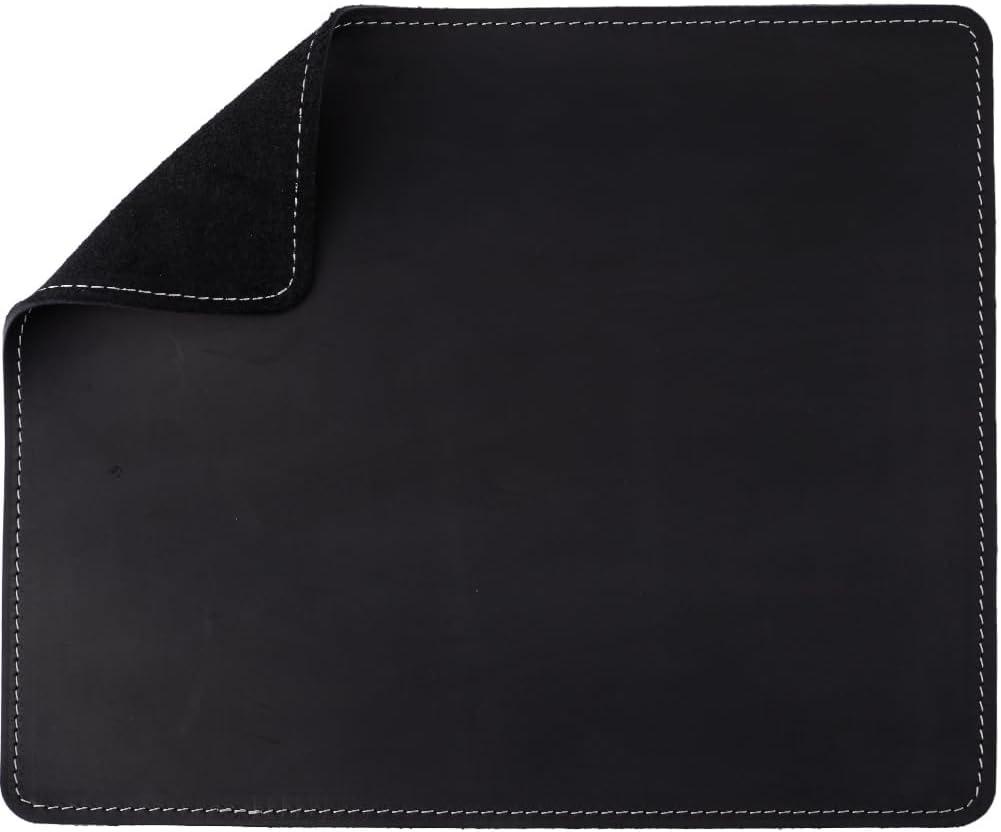 GORGECRAFT Leather Mouse Pads Black Mouse Pad Cowhide Rectangle Durable Materials Thick Mousepad with Stitched Edge Genuine Mat Computer Mousepads for Office Work Desk Laptop Computer