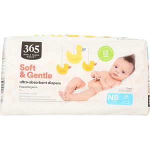 365 by Whole Foods Market, Soft & Gentle Newborn Diapers with Wetness Indicator, Ultra-Absorbent, Hypo-Allergenic, 36 Count