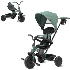 QPlay Baby Tricycle Ages 10 Months - 6 Years,6 in 1 Toddler Tricycle Stroller with Adjustable Parent Handle,Safety Harness & Wheel Brakes,Removable Canopy, Trike Bike Gifts for Boys & Girls (Green)