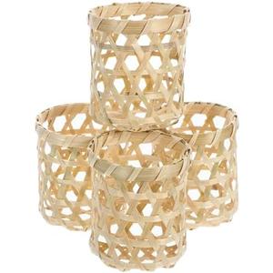 HOLIDYOYO 4Pcs Bamboo Tealight Candle Holders 3.15 Inch Woven Cup Holders for Rustic Home Decor Party Table Centerpiece Heat Resistant Coasters