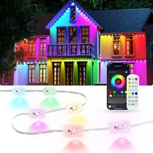 Permanent Outdoor Lights for House, 100ft Smart RGB LED Eave Lights Outdoor Decor with App/Remote Control, IP67 Waterproof Lighting with Multi Scene Modes for Christmas, Daily, Party, Holiday