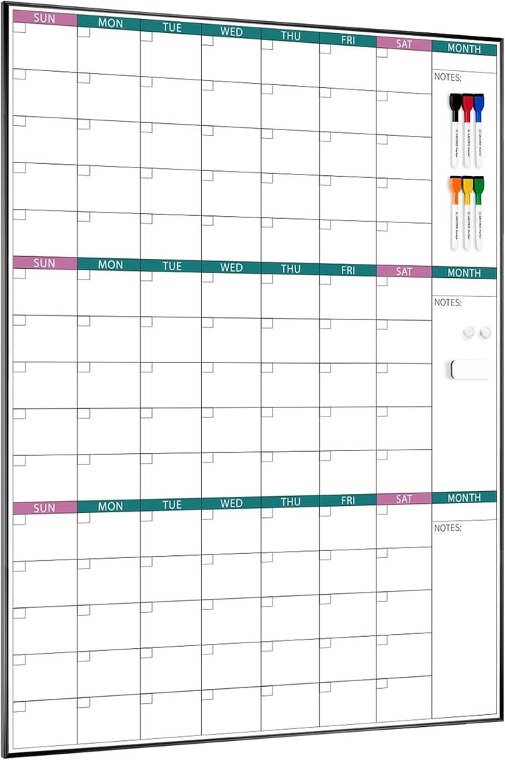 3-Month Dry Erase Calendar for Wall, 39"x28"