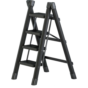 4 Step Folding Portable Step Ladder with Anti-Slip Wide Pedal Aluminum Stepladder Lightweight Step Stool for Office, Household, Library 300lbs - Black