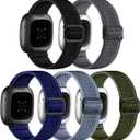 Adorve Compatible with Fitbit Versa 3 Bands/Fitbit Versa 4 Band/Fitbit Sense Bands for Men Women, Adjustable Stretchy Solo Loop Elastic Nylon Sport Strap for Smart Watch Replacement