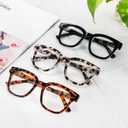 3 Pack Oversized Reading Glasses for Women Men with round Frame Fashion Blue Light Blocking Computer Readers (1.5, Black/Brown Leopard/Grey Leopard)