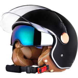 Open Face Motorcycle Helmet, 3/4 Retro Classic Moped Helmet for Adult Women Men, Half Face Vintage Motorcycle Helmets with Visor for Scooter DOT/ECE Approved (X-Large)