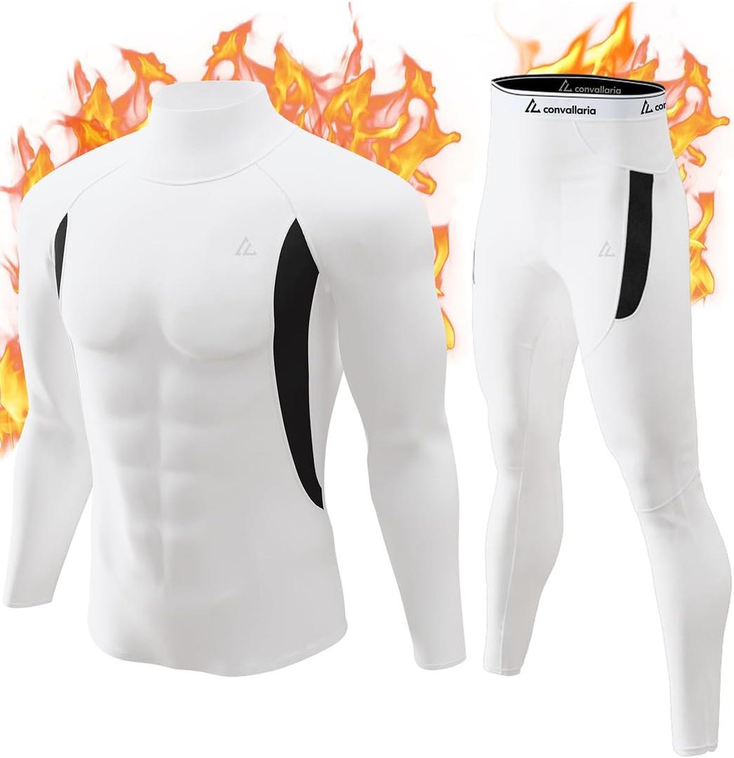 CL convallaria Thermal Underwear Long Johns Set Mens Winter Gift Hunting Gear Sport Base Layer Bottom Top (Small, White)