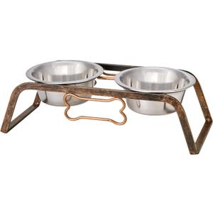 Loving Pets Elevated Dog Bowls  Raised Stainless Steel Dog Bowls with Steel Stand  Non-Skid, No Spill Feeder for Small, Medium & Large Dogs  Easy to Clean, Durable Raised Dog Feeding Station (1 Quart, Aged Copper)