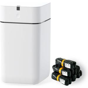 Automatic Trash Can, 4 Gallon Self Sealing and Self-Changing Smart Trash Can, Motion Sensor, Touchless Garbage can with lid for Kitchen Bathroom Bedroom, 6 Refill Rings(A1, Black Line)