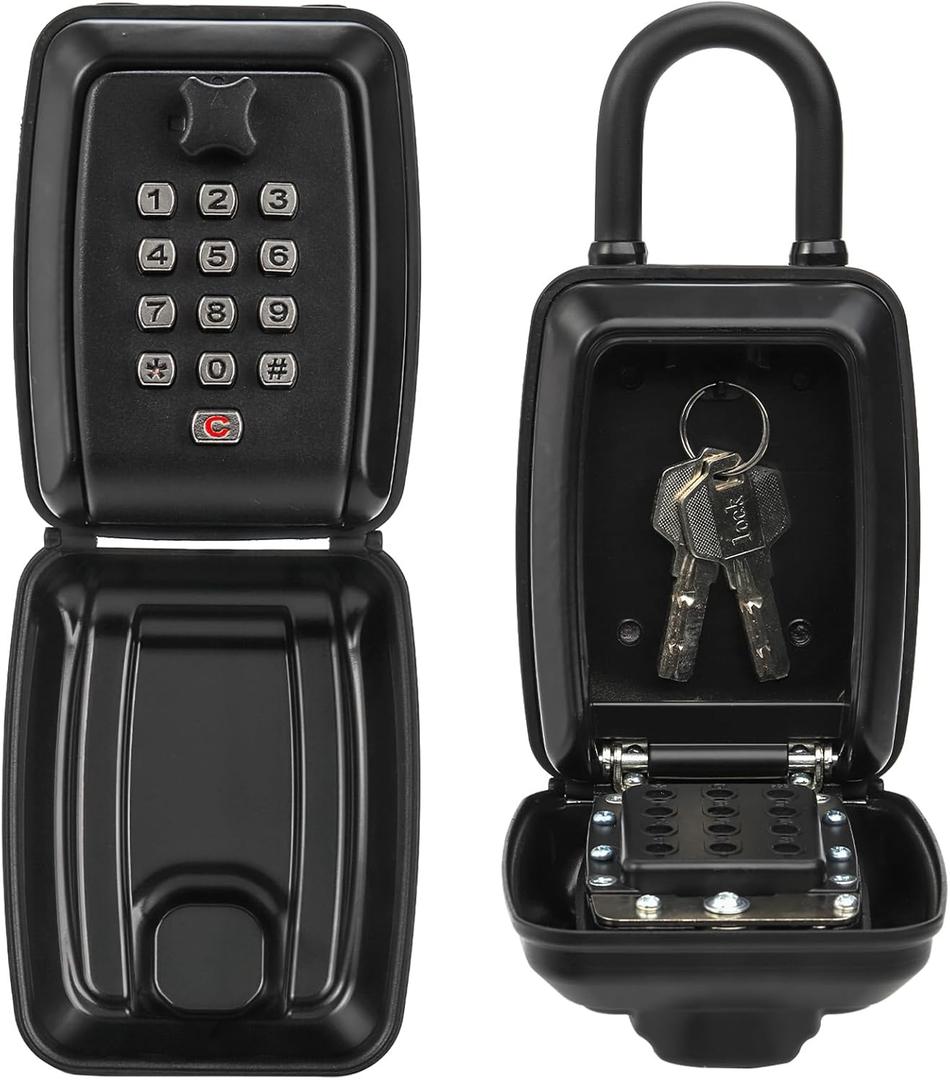 Key Lock Box for Outside, Waterproof Key Lockbox with 12-Digit Push Button Combination and Removable Shackle, Resettable Code Key Safe Storage Box for Door Handle, House, Retail Store, Garage