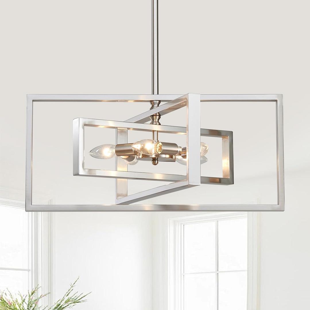 5-Light Modern Brushed Nickel Chandelier 22" Semi Flush Mount Ceiling Light Pendant Lighting Fixture for Dining Room Bedroom Living Room Kitchen Entry Foyer (21.6"-Cross-Brushed Nickel)