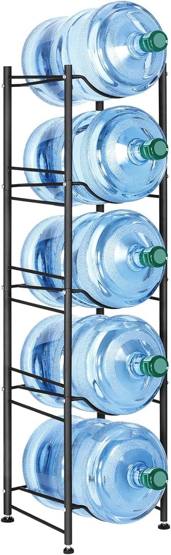 MOOACE 5 Gallon Water Jug Holder, 5 Tier Heavy Duty Water Cooler Jug Storage Rack, Detachable Water Dispenser Stand, Water Bottle Holder Organizer, Black