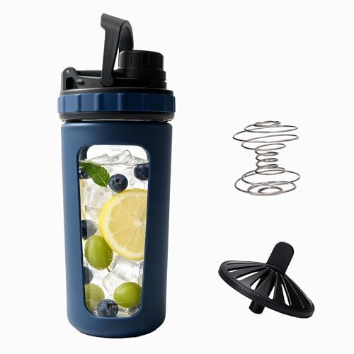Glass Shaker Cup Odorless BPA Free– Glass Shaker Bottle for Protein 26oz Durable Borosilicate Glass, Leak-Proof & BPA-Free – Ideal for Creamy Protein Shakes, Smoothies & Workout Drinks (Steel Blue)
