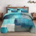 Twin Size Comforter Set with Pillowcase, Painting Contemporary Teal Turquoise Grey Soft 2 Pcs Bedding for Kids and Adults Bedroom Bed Decor (Multi 1)