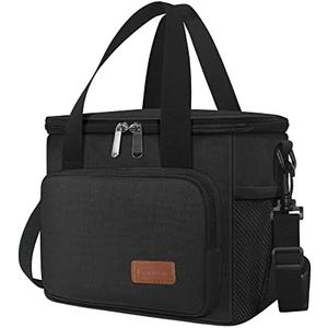 Femuar Reusable Lunch Box for Men/Women - Insulated Lunch Bag Leakproof Lunchbox for Work Office Picnic Beach - Freezable Lunch Cooler Bag with Adjustable Shoulder Strap - Black