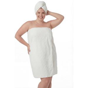 Towel Wrap for Women Plus Size (XL-2XL) with Hair Towel Wrap, Microfiber Bath Wrap Soft & Comfortable Absorb Water Body Wrap Oversized Button Design, White