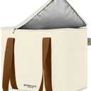 Reusable Insulated Grocery Bag - Canvas, Leak Proof, X Large Cooler Bag, Insulated Shopping Bags for Groceries, Travel Cooler Bag for Frozen and Hot Food with Zippered Top (Cream Brown) 