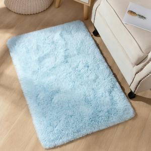Area Rugs for Bedroom, 60*35" Door Mat Washable Small Light Blue Bedside Rug,Fluffy Shaggy Entryway Rugs for Living Room, Shag Indoor Floor Carpet for Kids Boy and Girls, Home Decor Aesthetic  