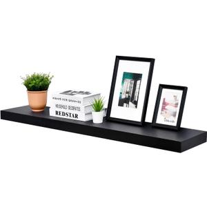 WELLAND 48 inch Black Mission Floating Shelves for Wall, Bathroom Wall Mount Shelves, Wood Modern Display Shelves, Book Shelves,for Bedroom,Living Room and Kitchen