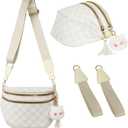 Spacious Checkered Nylon Crossbody Bag Bum Bags for Women Checkered Purse Checkerboard Fanny Pack (Beige)