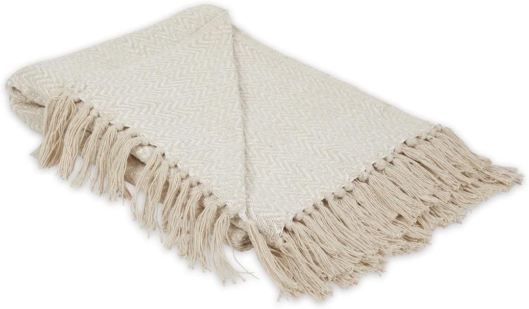 DII Chevron Throw Collection Handloomed Cotton, 50x60, Off-White