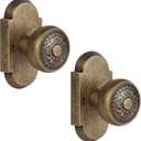 Antique Brass Door Knob, Vintage Dummy Door Knobs, Interior Dummy Door Handle for Closet, Pantry, and French Double Doors, Non-Turning Single Sided Handle, 2 Pack