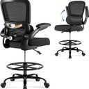 TRALT Drafting Chair - Tall Office Chair with Lumbar Support for High Desk | Ergonomic Standing Desk Chair with Adjustable Footrest Ring - High Office Chair with Flip-up Armrest for Adults (Black, 1)