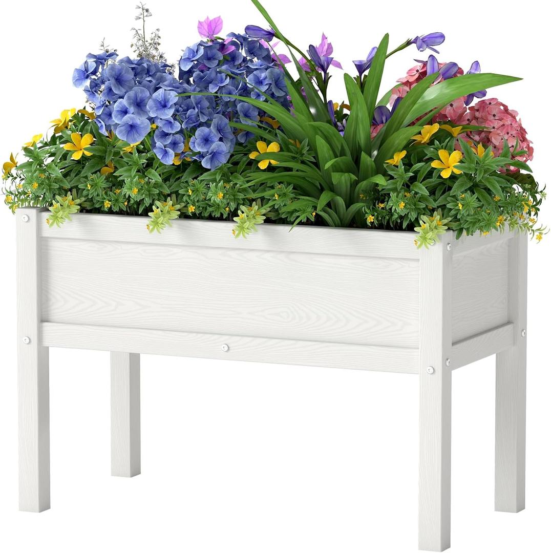 Small HDPE Raised Garden Bed, Elevated Planter Box with Legs, Outdoor All-Weather Planter Raised Beds for Seeds, Herbs, Flowers, Vegetables (White), 29x14x19in