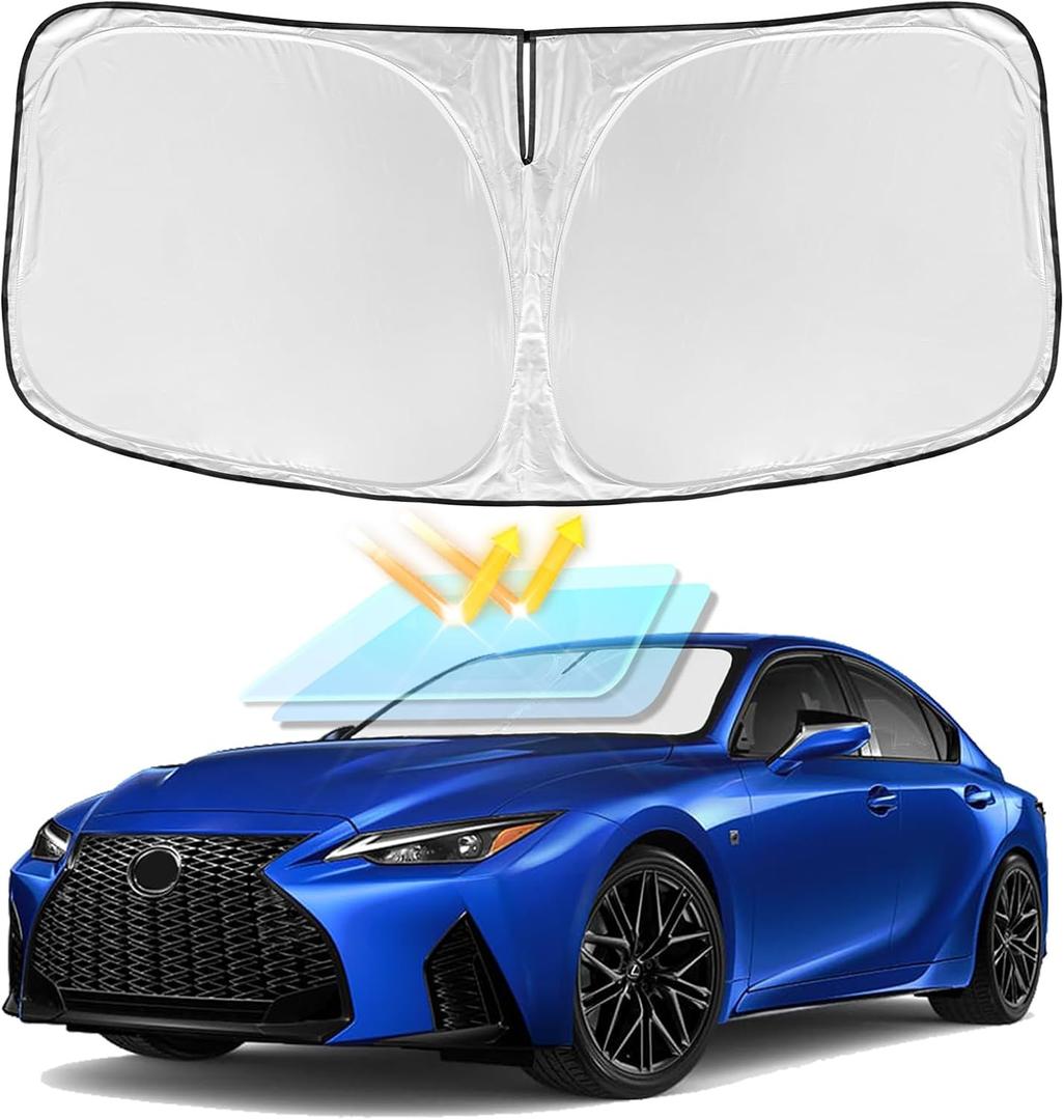 for Lexus is 2021-2026 Windshield Sun Shade-4 Layers Car Sunshade for Lexus IS250 IS350 IS300 IS460 F Sport Front Windows Shade Cover Custom Fit is Sun Visor 240T Shade Blocks UV Rays Car Accessories