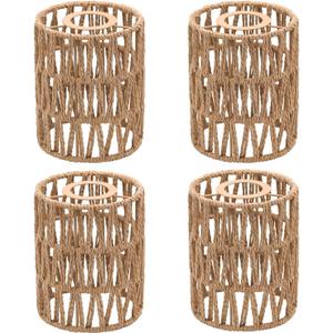 4-Pack Boho Rattan Lamp Shades,5.9" H x 4.7" D Woven Small Shade Replacement 3-Tier 1.62in Fitter Farmhouse Pendant Light Cover for Chandelier Floor Wall Lamp(Brown)