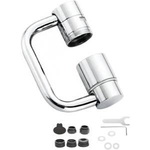 1440 Rotatable Faucet Aerator Extension - U-Shaped Sink Faucet Extender with 360 Swivel, 2 Adjustable Modes for Bathroom & Kitchen (Silver)