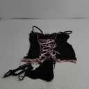 Sexy Mesh Corset Ruffle Lace Up Underwire Sheer Garter Belt Babydoll Lingerie Set With Thong 3 Piece Women XXL Black