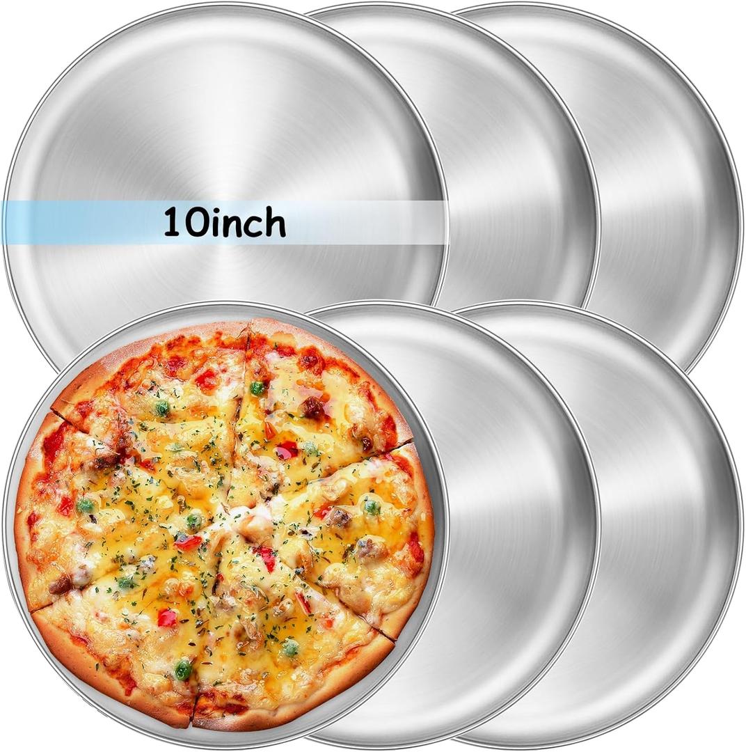 Bakpoco 10-inch Stainless Steel Plates Set, Non-toxic Unbreakable Metal Dishes Plates for kids Toddlers, Lightweight Camping Food Tray, Dishwasher & Oven Safe (Silver - Flat, 10" Round - 6 Packs)