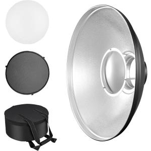 Soonpho 21 inch/55cm Standard Reflector Beauty Dish with Honeycomb Grid, Diffuser Sock and Bag,for Bowens Mount Studio Strobe Flash Light Like Neewer VC-400HS VE-300 Godox AD200 AD180 AD360(Silver)