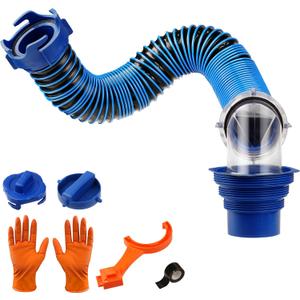 SheeChung 3FT RV Sewer Hose, Short Camper Sewer Hose for RV Dumping, Heavy-Duty Waste Hose with Swivel Fittings, 90-Degree Clear Elbow, 4-in-1 Adapter, 2 Storage Caps, 1 RV Waste Value Wrench