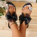 WDIRARA Women's Bow Toe Ring Flat Sandals Open Toe Thong Slide Sandals Casual Summer Beach Flip Flops
