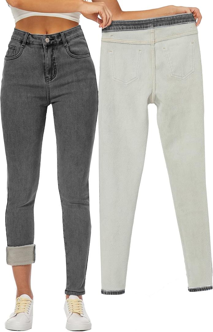 Yehopere Women's Winter Fleece Lined Jeans Slim Fit Warm Skinny High Waist Denim Jean (Large)