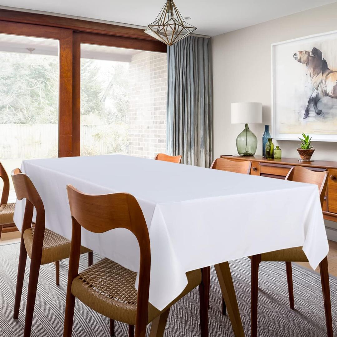 White Tablecloth 60 x 84 Inch, Rectangle 4 Feet Table Cloth - Stain and Wrinkle Resistant Washable Polyester Table Cover for Dining Tables, Buffet Parties and Camping