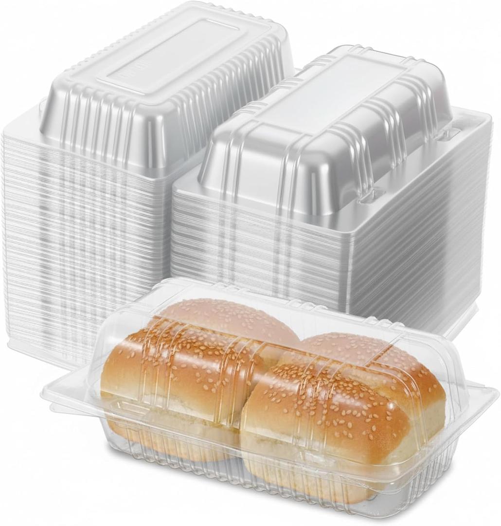 100pcs Disposable Locking Hot Dog Trays, Plastic Premium Food Container, Clear Food Presentation Boats for Takeout and To-Go Meals, Small Containers, 6.5"x2.5"x3.7"