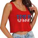 Aluvee USA 4th of July Tank Tops Women Red White and Blue Shirts Tank Tops American Patriotic Flag Crop Sleeveless Tee (L)