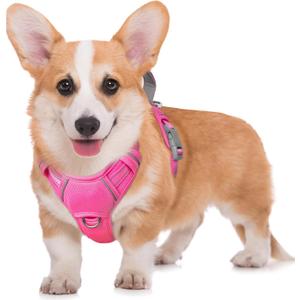 BARKBAY No Pull Dog Harness Large Reflective Dog Harness with Front Clip and Easy Control Handle for Walking Training Running with ID tag Pocket(Pink,M)