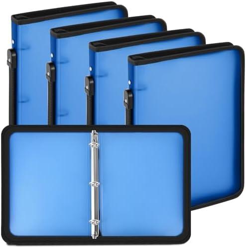 Teling 2 Pcs 1 Inch Blue Zipper Binder, Refillable Plastic Clear File Organizer Planner for Projects, Assignments, Memos, School Work, 11.3 x 9.6 Inch