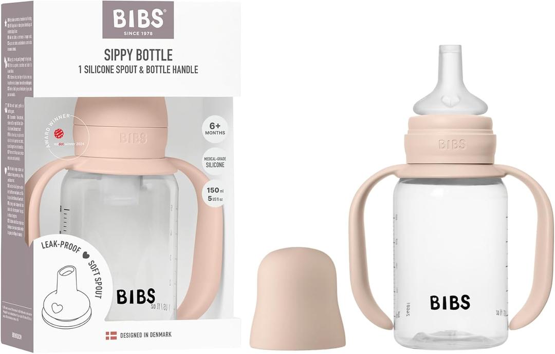 BIBS Sippy Bottle 150 ml  Leak-Proof Toddler Cup with Easy-Grab Handles & Soft Silicone Spout  BPA-Free Baby Training Cup - Blush