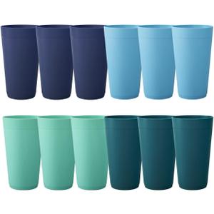 US Acrylic Newport 20 ounce Unbreakable Plastic Stackable Water Tumblers in 4 Coastal Colors | Set of 12 Drinking Cups | Reusable, BPA-free, Made in the USA, Top-rack Dishwasher and Microwave Safe